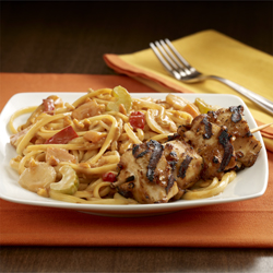 Peanut Noodles and Chicken Skewers